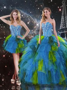 Ideal Sweetheart Sleeveless Lace Up Sweet 16 Dresses Multi-color Tulle