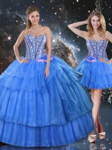 Dynamic Sweetheart Sleeveless Organza Sweet 16 Dress Ruffled Layers and Sequins Lace Up