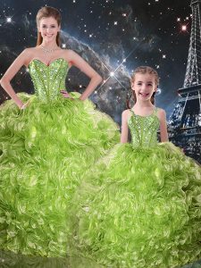 Olive Green Sleeveless Beading and Ruffles Floor Length Sweet 16 Dresses