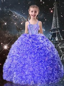Blue Sleeveless Organza Lace Up Little Girls Pageant Gowns for Quinceanera and Wedding Party