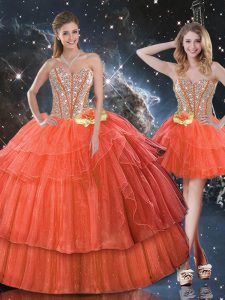 Sweetheart Sleeveless Lace Up Sweet 16 Quinceanera Dress Rust Red Organza