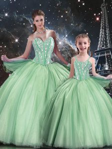 Floor Length Apple Green Vestidos de Quinceanera Tulle Sleeveless Beading