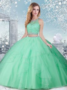 Fabulous Beading Sweet 16 Dress Apple Green Clasp Handle Sleeveless Floor Length