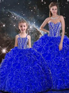 Smart Floor Length Royal Blue Quinceanera Dresses Organza Sleeveless Beading and Ruffles