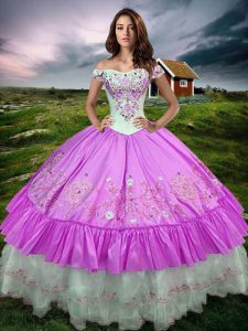 Taffeta Sleeveless Floor Length Quinceanera Dresses and Beading and Embroidery and Ruffled Layers