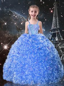 Organza Straps Sleeveless Lace Up Beading and Ruffles Kids Formal Wear in Baby Blue