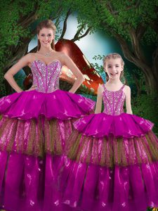 Sexy Floor Length Ball Gowns Sleeveless Fuchsia Quinceanera Dresses Lace Up