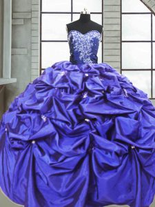 Purple Quince Ball Gowns Military Ball and Sweet 16 and Quinceanera with Beading and Pick Ups Sweetheart Sleeveless Lace Up