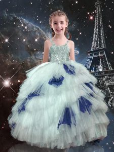 Floor Length Ball Gowns Sleeveless White Child Pageant Dress Lace Up