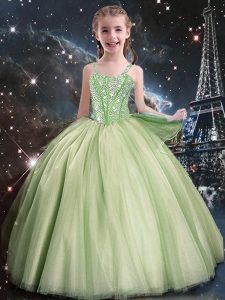 Elegant Sleeveless Tulle Lace Up Kids Formal Wear for Quinceanera and Wedding Party