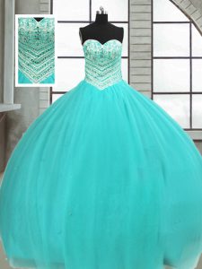 Cute Sleeveless Beading Lace Up Quince Ball Gowns