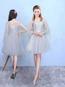 Fitting Silver Lace Up Square Lace Dama Dress Tulle Half Sleeves