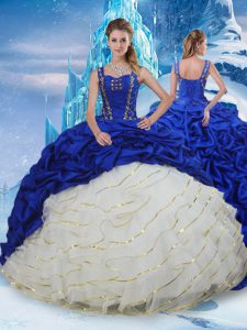 Blue And White Ball Gowns Ruffled Layers and Pick Ups Quinceanera Dress Lace Up Taffeta Sleeveless