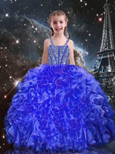 Attractive Royal Blue Straps Neckline Beading and Ruffles Kids Formal Wear Sleeveless Lace Up