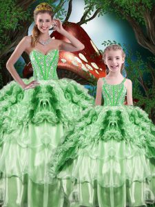 Nice Green Sweetheart Lace Up Beading and Ruffles and Ruffled Layers Quinceanera Gown Sleeveless