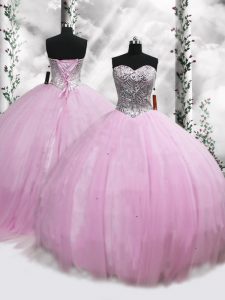 Lilac Sweetheart Neckline Beading 15th Birthday Dress Sleeveless Lace Up