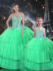 Amazing Ruffled Layers Sweet 16 Dresses Apple Green Lace Up Sleeveless Floor Length