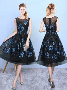 Dazzling Blue And Black Bridesmaids Dress Prom and Party with Appliques Square Sleeveless Zipper
