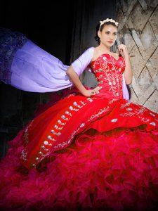 Hot Selling Red Vestidos de Quinceanera Sweetheart Sleeveless Brush Train Lace Up
