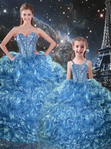 Hot Selling Floor Length Lace Up Quinceanera Gowns Baby Blue for Military Ball and Sweet 16 and Quinceanera with Beading and Ruffles