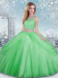 Fantastic Ball Gowns Quince Ball Gowns Scoop Tulle Sleeveless Floor Length Clasp Handle
