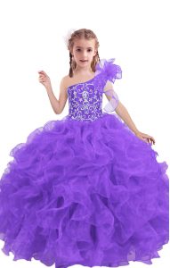 Lilac Sleeveless Organza Lace Up Child Pageant Dress for Quinceanera and Wedding Party