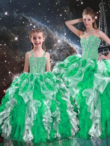 Glorious Multi-color Sleeveless Beading and Ruffles Floor Length Quinceanera Dress