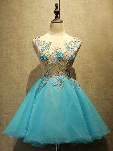 Unique Aqua Blue Lace Up Prom Party Dress Embroidery Sleeveless Mini Length