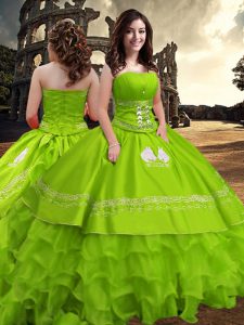 Sweet 16 Dresses Military Ball and Sweet 16 and Quinceanera with Embroidery and Ruffled Layers Strapless Sleeveless Zipper