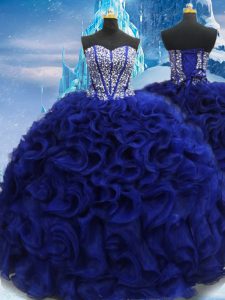 Spectacular Royal Blue Sleeveless Floor Length Beading Lace Up 15th Birthday Dress