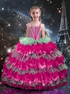 Ball Gowns Little Girls Pageant Dress Multi-color Straps Organza Sleeveless Floor Length Lace Up