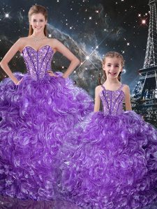 Custom Fit Eggplant Purple Ball Gown Prom Dress Military Ball and Sweet 16 and Quinceanera with Beading and Ruffles Sweetheart Sleeveless Lace Up