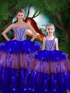 Dynamic Organza Sweetheart Sleeveless Lace Up Beading and Ruffled Layers Sweet 16 Quinceanera Dress in Royal Blue