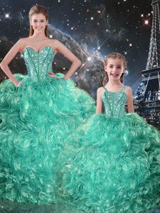 Ball Gowns Vestidos de Quinceanera Turquoise Sweetheart Organza Sleeveless Floor Length Lace Up
