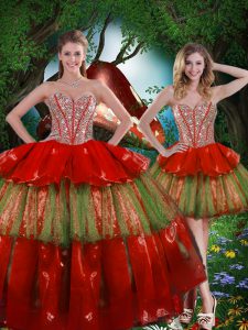 Floor Length Lace Up Quinceanera Dress Wine Red for Military Ball and Sweet 16 and Quinceanera with Beading and Ruffled Layers