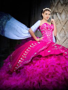 Custom Made Sleeveless Brush Train Embroidery and Ruffles Lace Up Quinceanera Dresses
