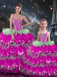 Organza Sweetheart Sleeveless Lace Up Beading and Ruffles Vestidos de Quinceanera in Multi-color