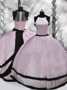 Glamorous Pink Ball Gowns Scoop Sleeveless Taffeta Floor Length Zipper Ruching Vestidos de Quinceanera