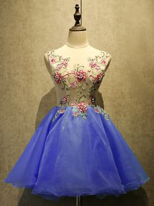 Super Lavender Organza Lace Up Bateau Sleeveless Mini Length Prom Dress Appliques