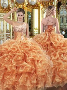 Decent Sleeveless Lace Up Floor Length Beading and Ruffles Ball Gown Prom Dress