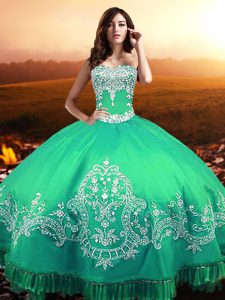 Turquoise Lace Up 15 Quinceanera Dress Beading and Appliques Sleeveless Floor Length