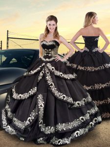 Sleeveless Floor Length Embroidery and Ruffled Layers Lace Up Quinceanera Gown with Black