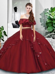 Sleeveless Lace and Ruffles Lace Up Quinceanera Gowns