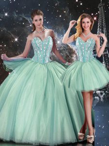Sweetheart Sleeveless Lace Up 15th Birthday Dress Turquoise Tulle