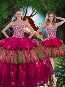 Captivating Ball Gowns Sweet 16 Dress Burgundy Sweetheart Organza Sleeveless Floor Length Lace Up