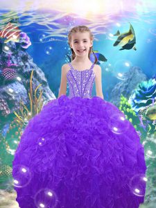 Customized Organza Sleeveless Floor Length Little Girls Pageant Dress and Beading and Ruffles