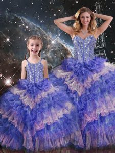 Multi-color Sleeveless Ruffled Layers and Sequins Floor Length Vestidos de Quinceanera