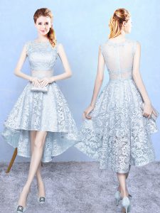 Superior High Low Light Blue Court Dresses for Sweet 16 Lace Sleeveless Lace