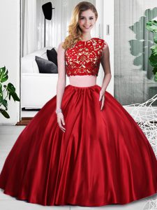 On Sale Wine Red Taffeta Zipper Scoop Sleeveless Floor Length Quinceanera Dress Lace and Ruching