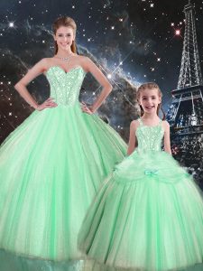 Flirting Apple Green Quinceanera Gowns Military Ball and Sweet 16 and Quinceanera with Beading Sweetheart Sleeveless Lace Up